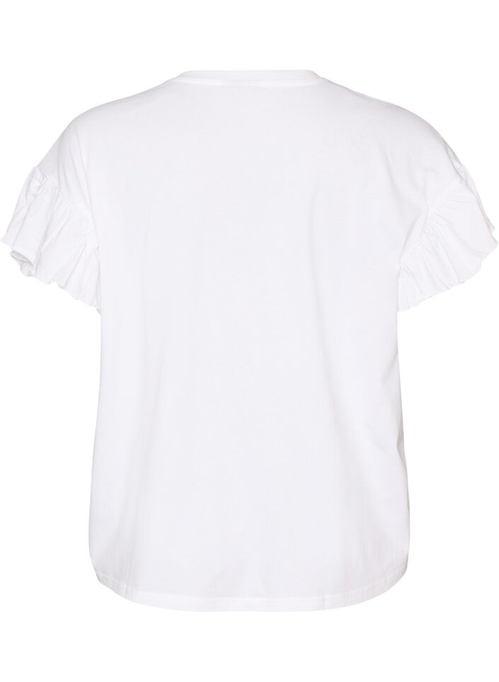 T-shirt i ekologisk bomull med volang&auml;rmar, Vit, Packshot image number 1