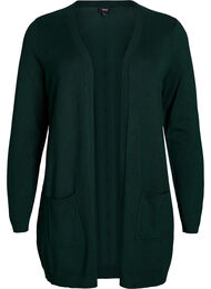 L&aring;ng stickad kofta i viskosblandning, Gr&ouml;n