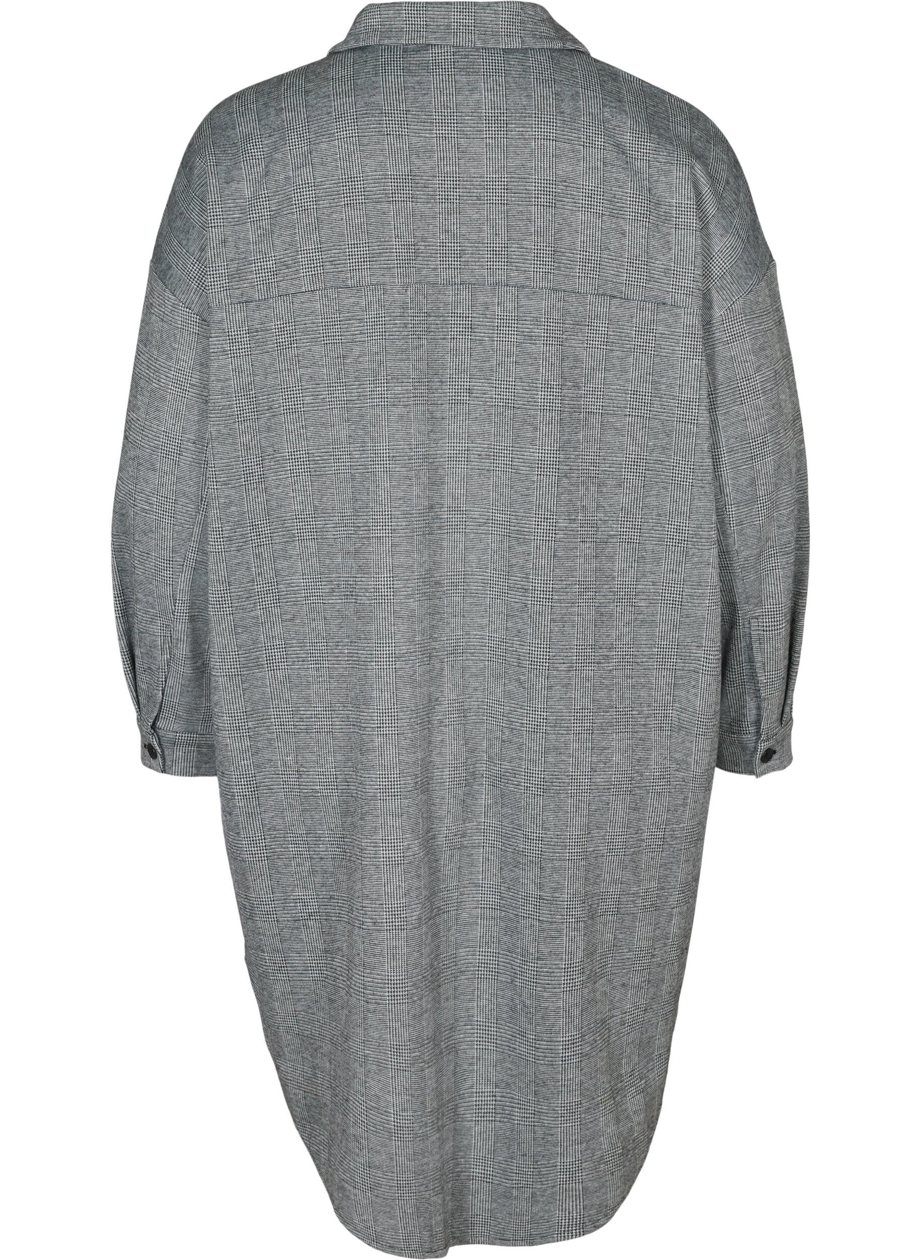 Zizzi L&aring;ng rutig skjorta med br&ouml;stfickor, Black Check , Packshot image number 1