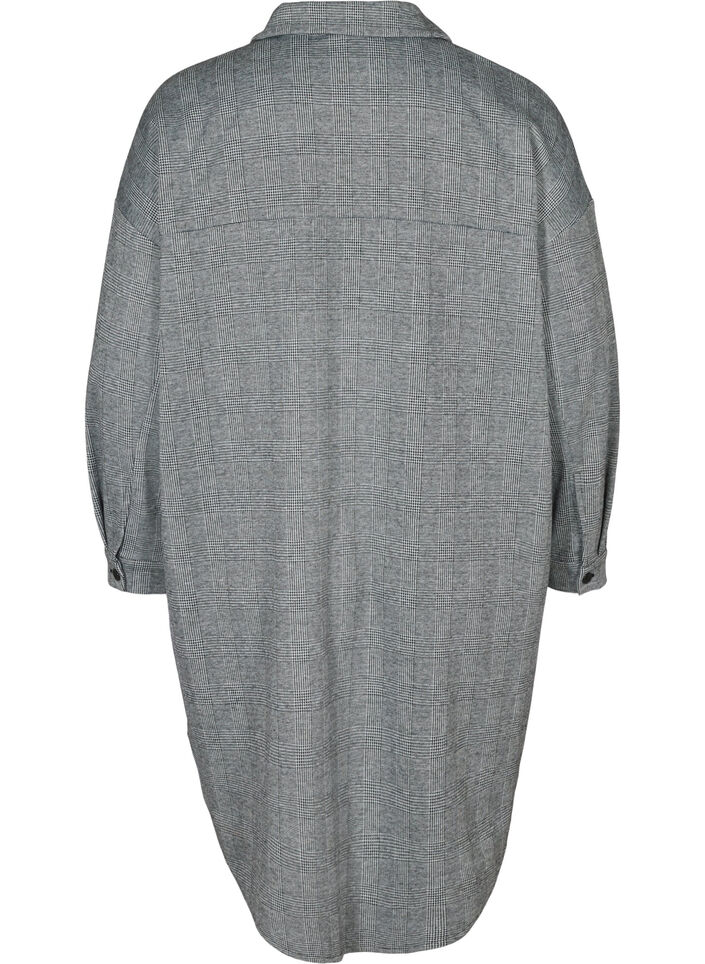 Lång rutig skjorta med bröstfickor, Black Check , Packshot image number 1