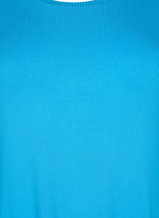 Midiklänning i ribbat viskostyg med korta ärmar, Ibiza Blue, Packshot image number 2