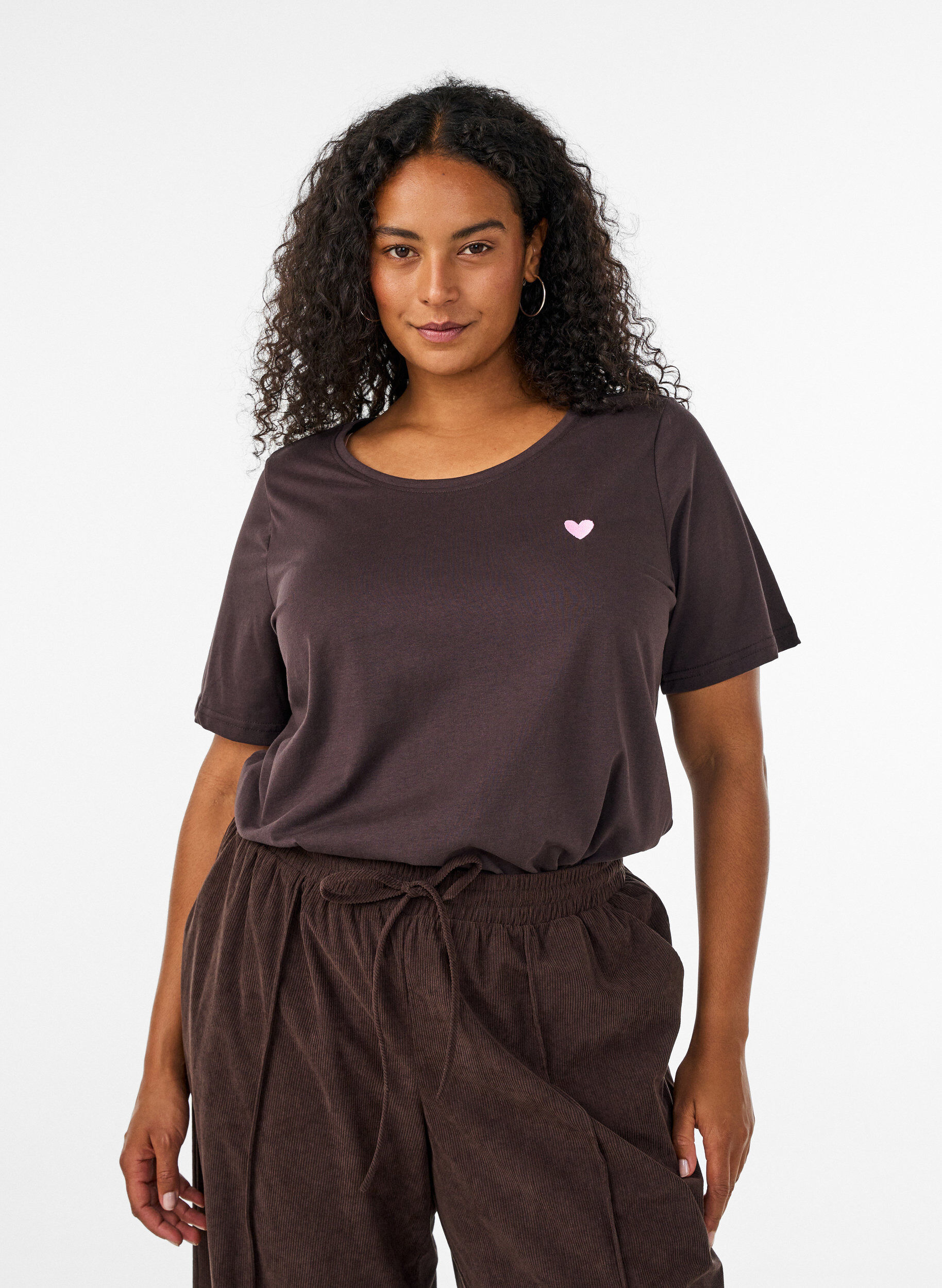 T-shirt med tryck, Brun, Model