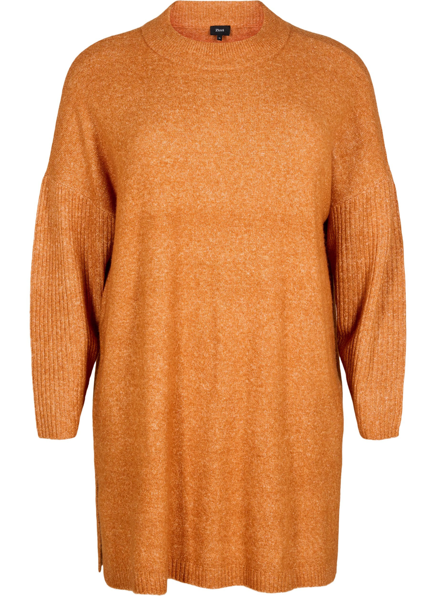 Zizzi L&aring;ng stickad blus med l&aring;nga &auml;rmar, Autumnal Mel., Packshot image number 0