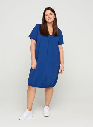 Kortärmad klänning i bomull, Twilight Blue, Model image number 2