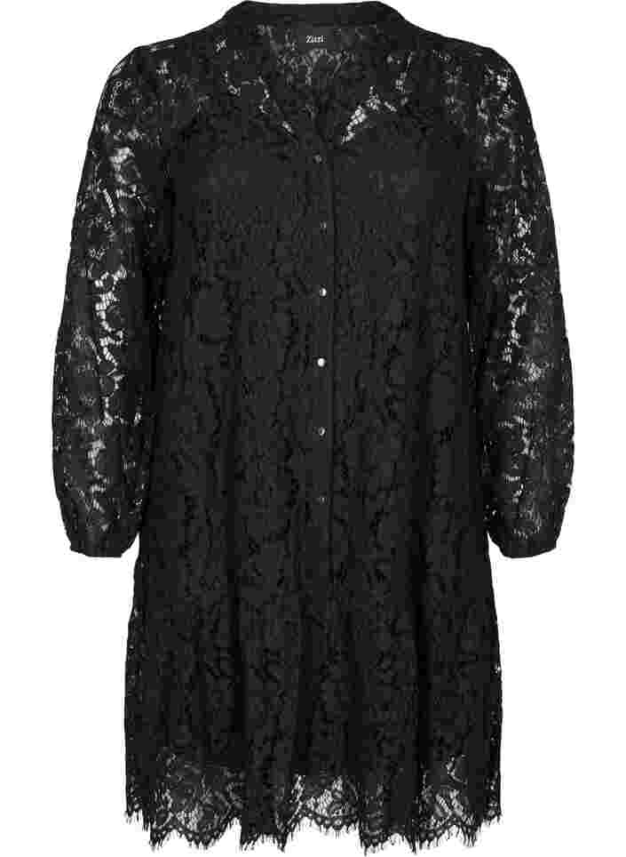 Spetsklänning med långa ärmar, Black, Packshot image number 0