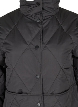 Lång quiltad jacka med hög krage och fickor, Black, Packshot image number 2