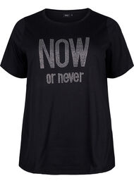 T-shirt med nitar i ekologisk bomull, Black NOW or never