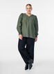 Viskosblus med smock och rynkade detaljer, Gr&ouml;n, Model image number 1