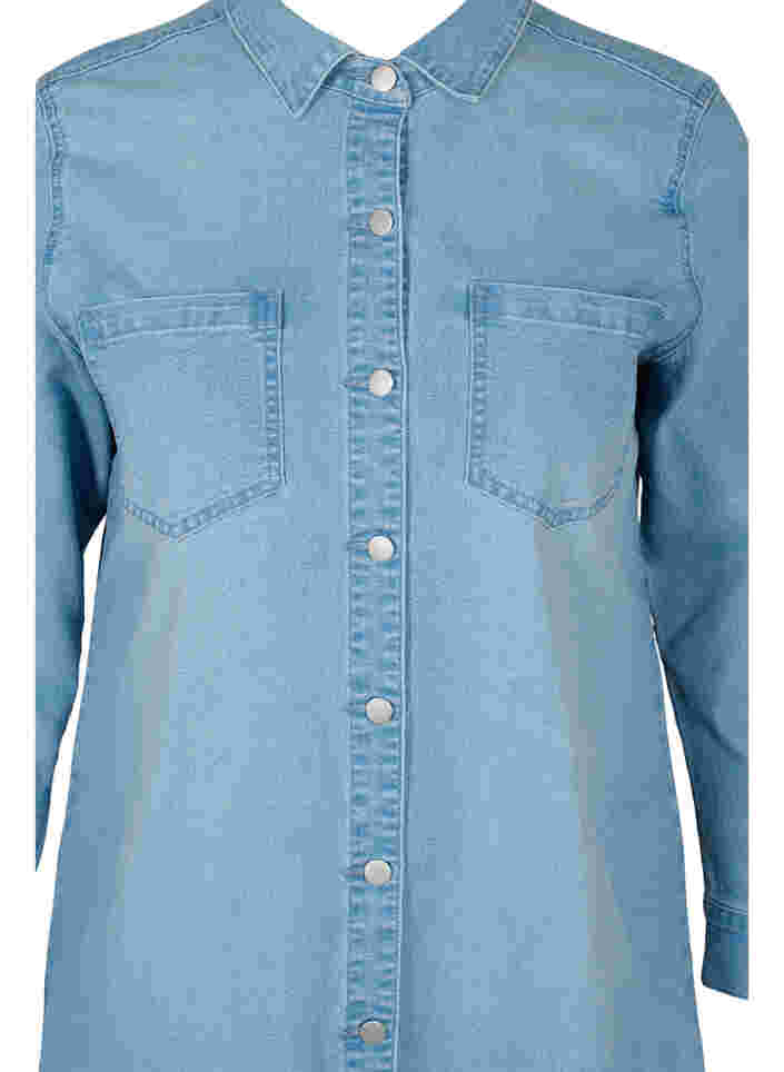 Jeansklänning med fransar och knappar framtill, Light blue denim, Packshot image number 2