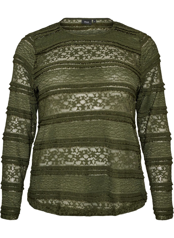Blus i spets med l&aring;nga &auml;rmar, Gr&ouml;n, Packshot image number 0