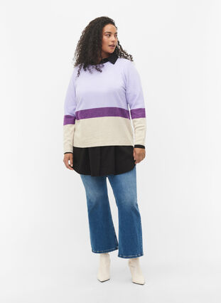 Stickad tröja med rund hals, Lavender Comb, Model image number 2