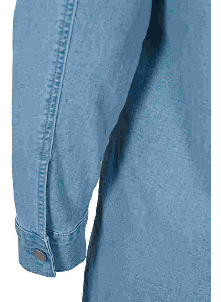 Jeansklänning med fransar och knappar framtill, Light blue denim, Packshot image number 3