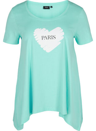 A-linjeformad och asymmetrisk t-shirt i bomull, Aqua Sky PARIS, Packshot image number 0
