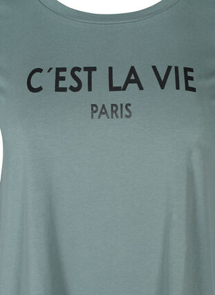 Kortärmad bomulls t-shirt med tryck, Balsam Green PARIS, Packshot image number 2