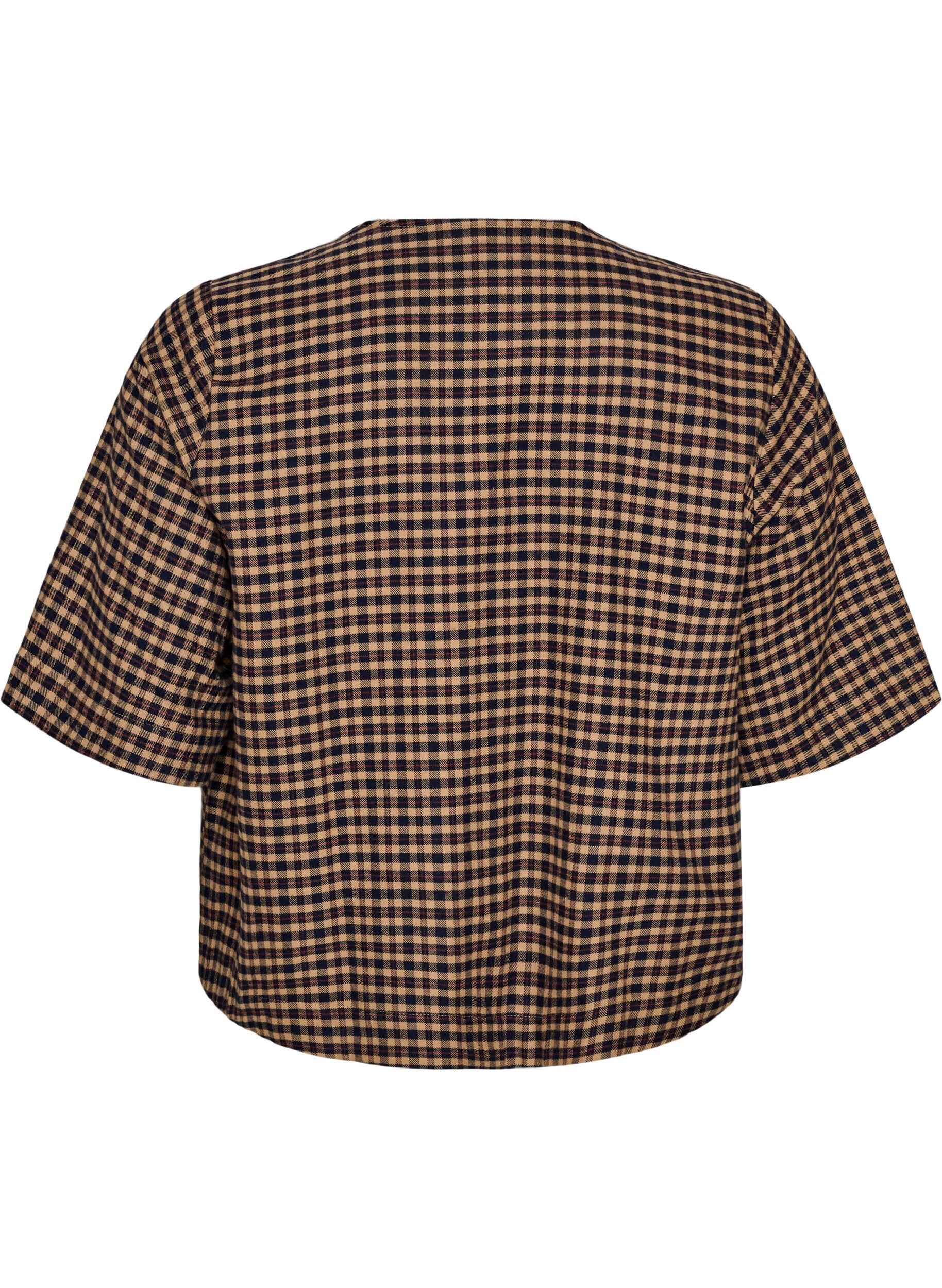 ZizziRutig blus med br&ouml;stfickor, Brun, Packshot image number 1