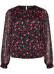 Blommig blus i chiffong med genomskinliga &auml;rmar, Svart, Packshot image number 0