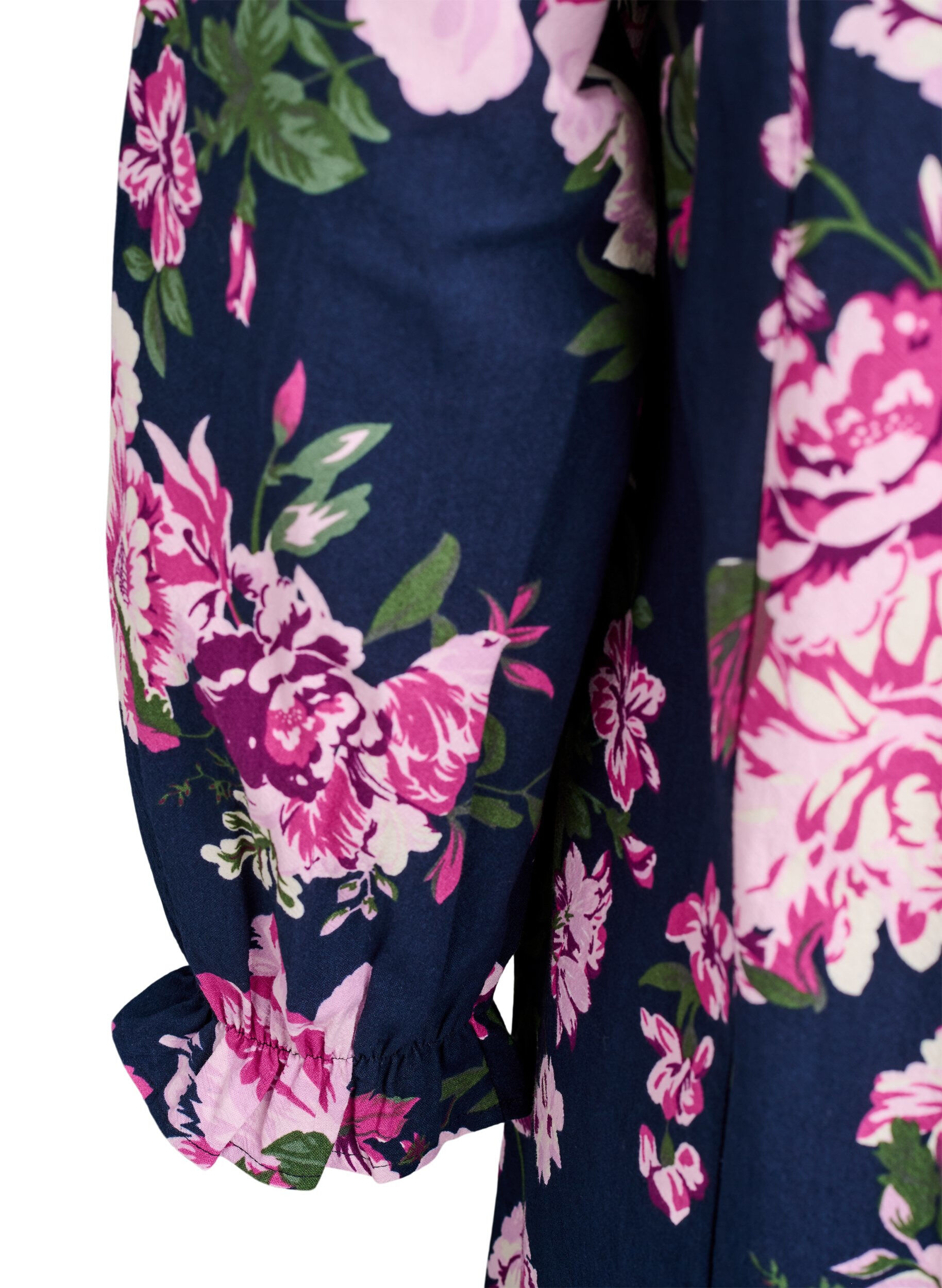 Zizzi Kort kl&auml;nning i bomull med v-ringning och l&aring;nga &auml;rmar, Bl&aring;, Packshot image number 3