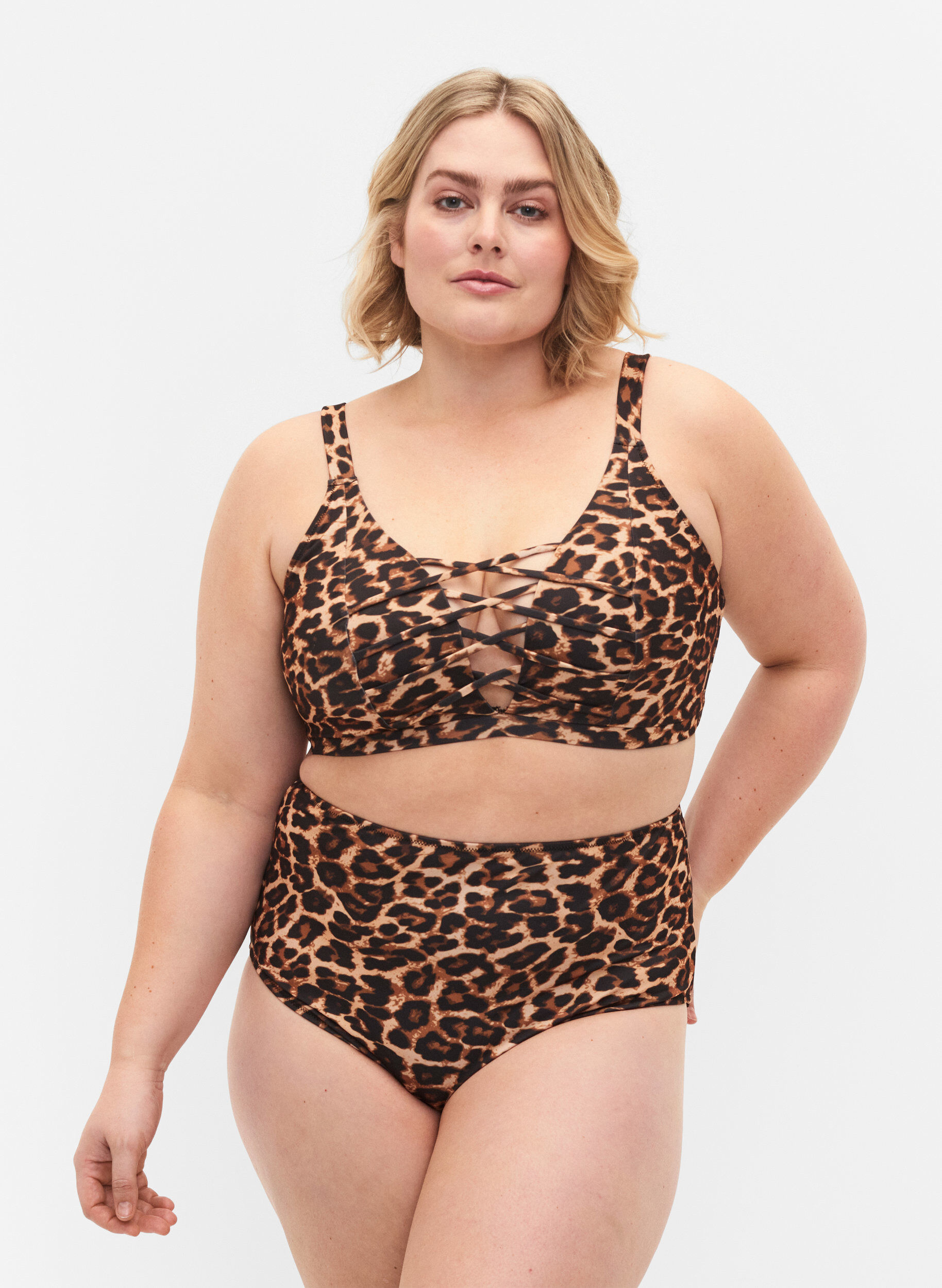 Zizzi H&ouml;g bikinitrosa med leopardtryck, Leopard Print, Model image number 0