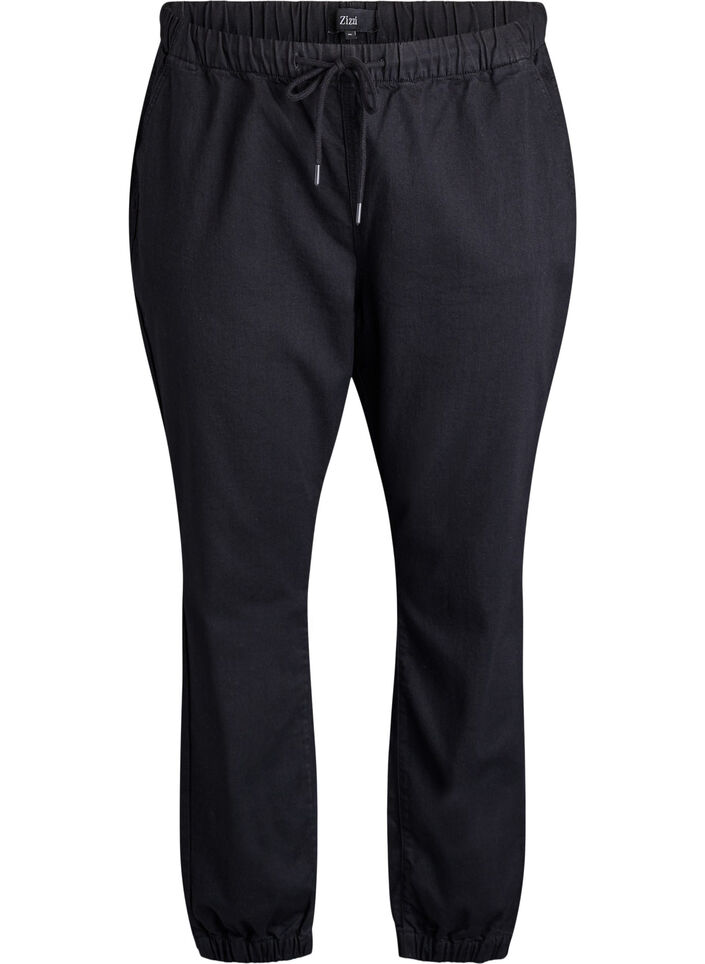 Joggingbyxor i denim med fickor, Svart, Packshot image number 0