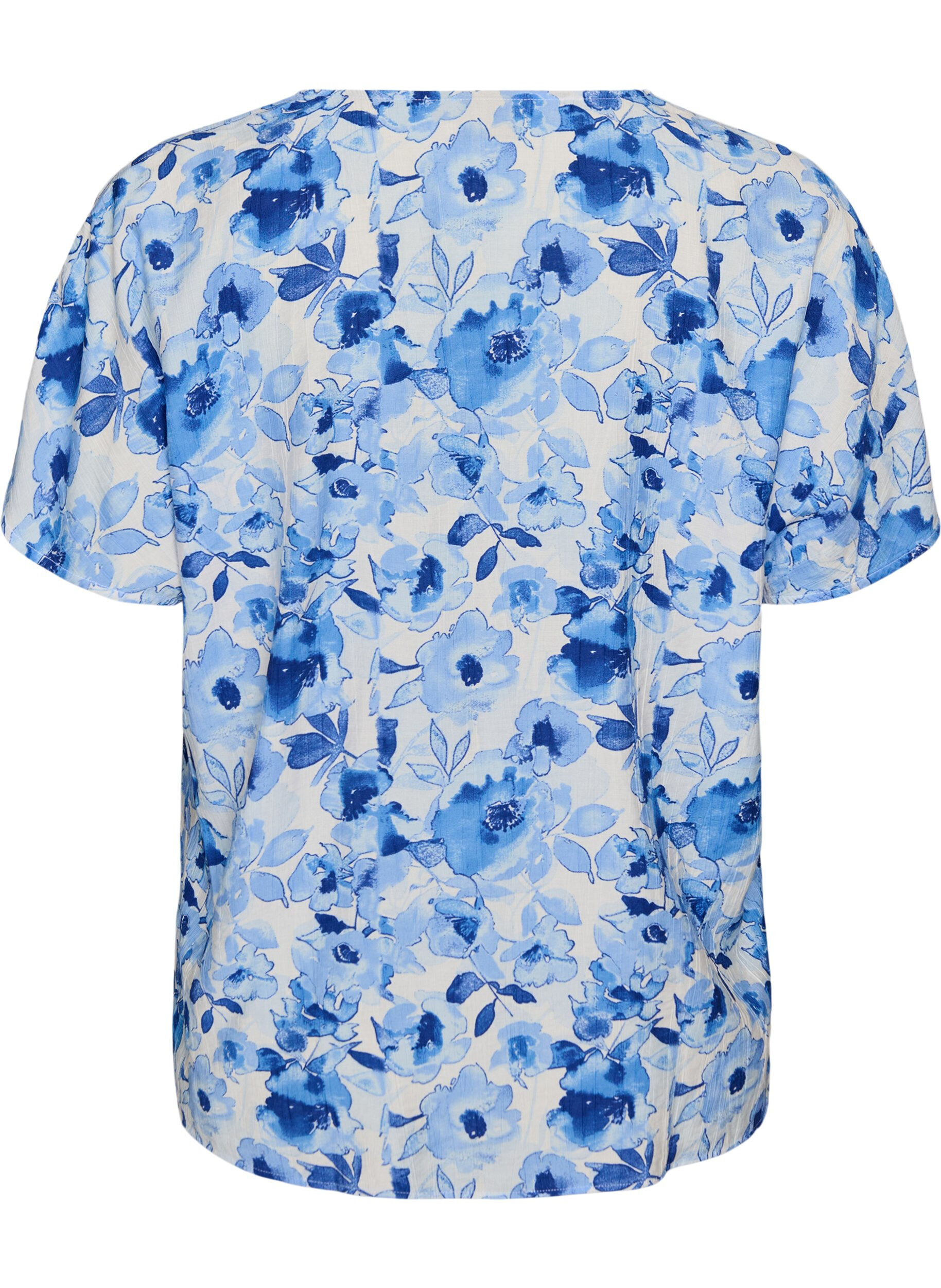 Zizzi Blus i viskos med rynkade &auml;rmar, Bl&aring;, Packshot image number 1