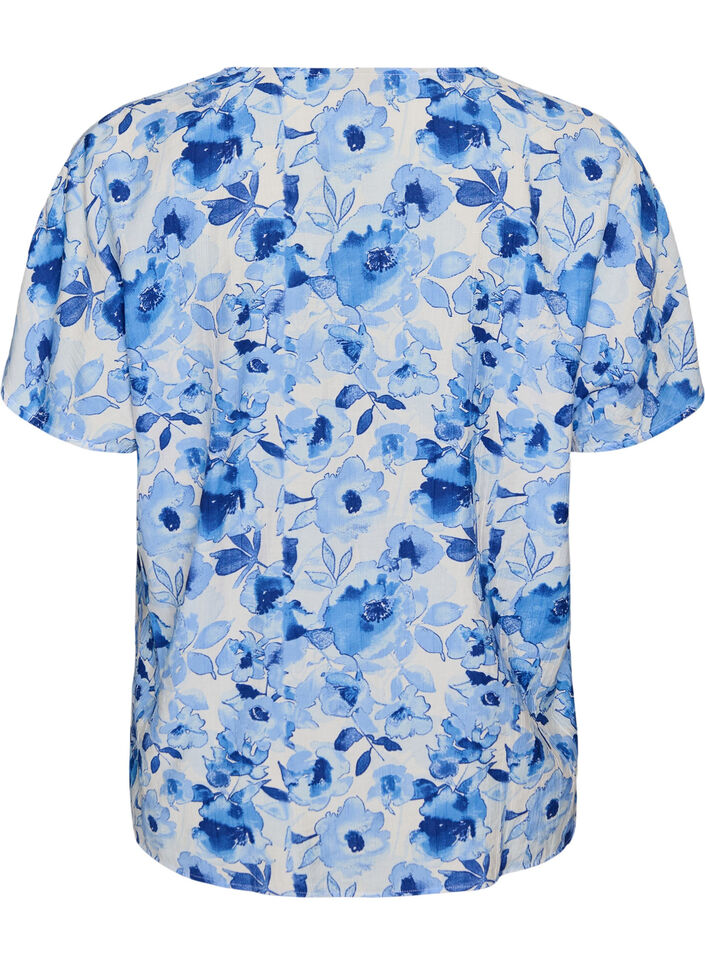 Blus i viskos med rynkade &auml;rmar, Bl&aring;, Packshot image number 1
