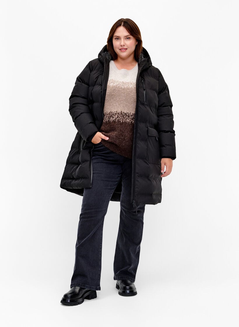 Pufferkappa med huva och fickor, Svart, Model image number 1