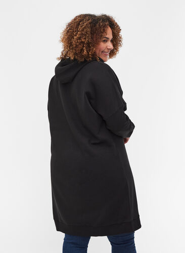 Sweatshirtklänning i bomull med huva och text, Black, Model image number 1