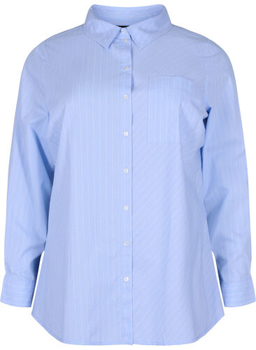 Skjorta i bomullsmix, Blue w. White Stripe, Packshot image number 0