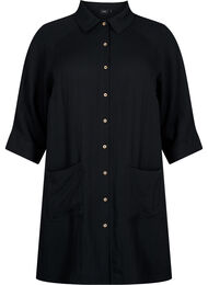 Lång viskosskjorta med fickor och 3/4-ärmar, Black