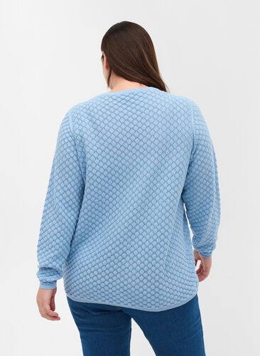 Mönstrad stickad tröja i ekologisk bomull, Chambray Blue, Model image number 1