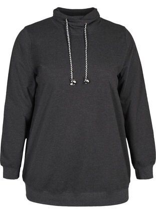 Sweatshirt med snören vid halsen, Black Mel., Packshot image number 0