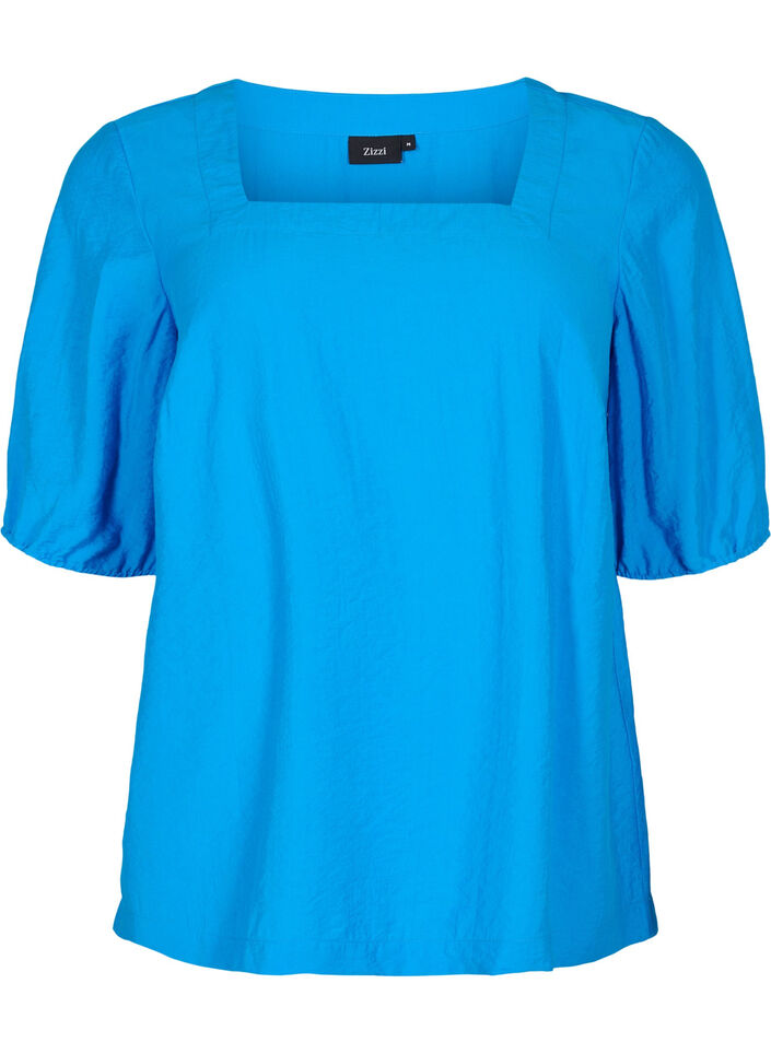 Blus med ballongärmar, Indigo Bunting, Packshot image number 0