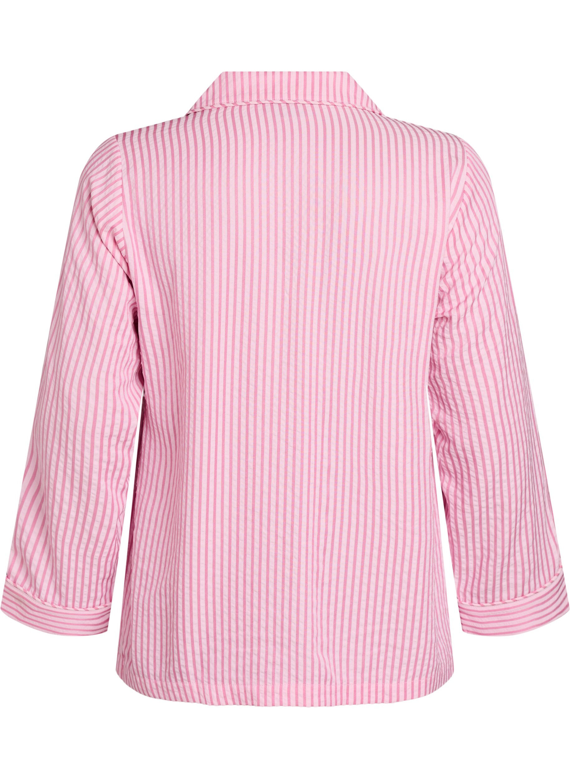 Zizzi Pyjamasskjorta i seersucker med l&aring;nga &auml;rmar, Rosa, Packshot image number 1