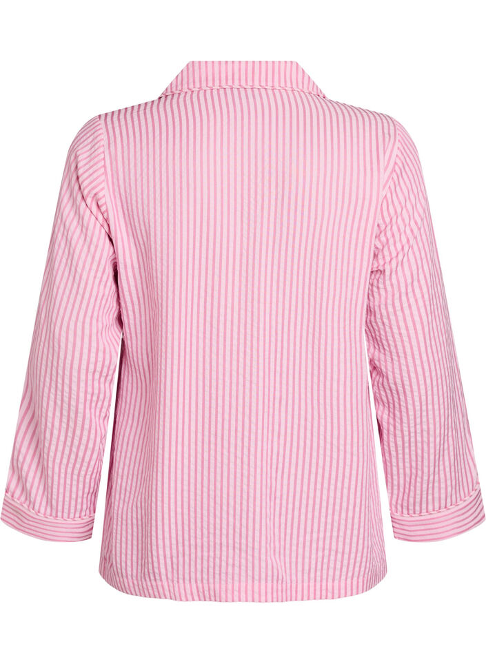 Pyjamasskjorta i seersucker med l&aring;nga &auml;rmar, Rosa, Packshot image number 1