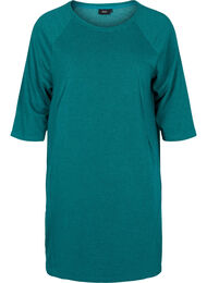 Kampanjvara – Sweatshirtklänning i bomull med fickor och 3/4-ärmar, Teal Green Melange