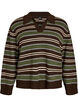 Stickad blus med r&auml;nder och polokrage, Brun, Packshot image number 0
