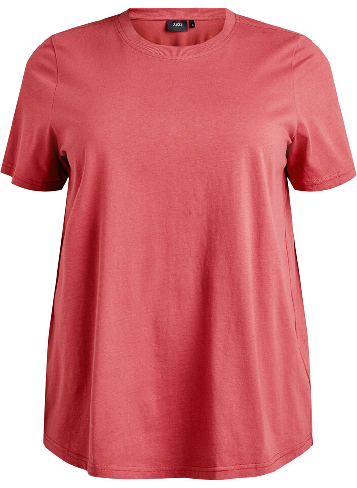 Enkel t-shirt i bomull med rund halsringning, R&ouml;d, Packshot image number 0