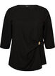 Blus med asymmetrisk drapering och 3/4-&auml;rmar, Svart, Packshot image number 0