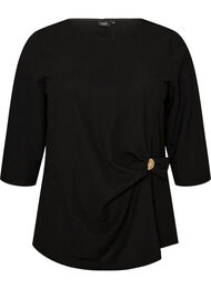 Blus med asymmetrisk drapering och 3/4-&auml;rmar, Svart