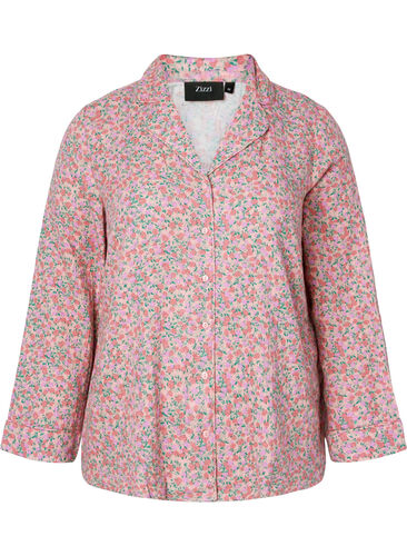 Pyjamasskjorta i bomull med blommönster, Powder Pink, Packshot image number 0