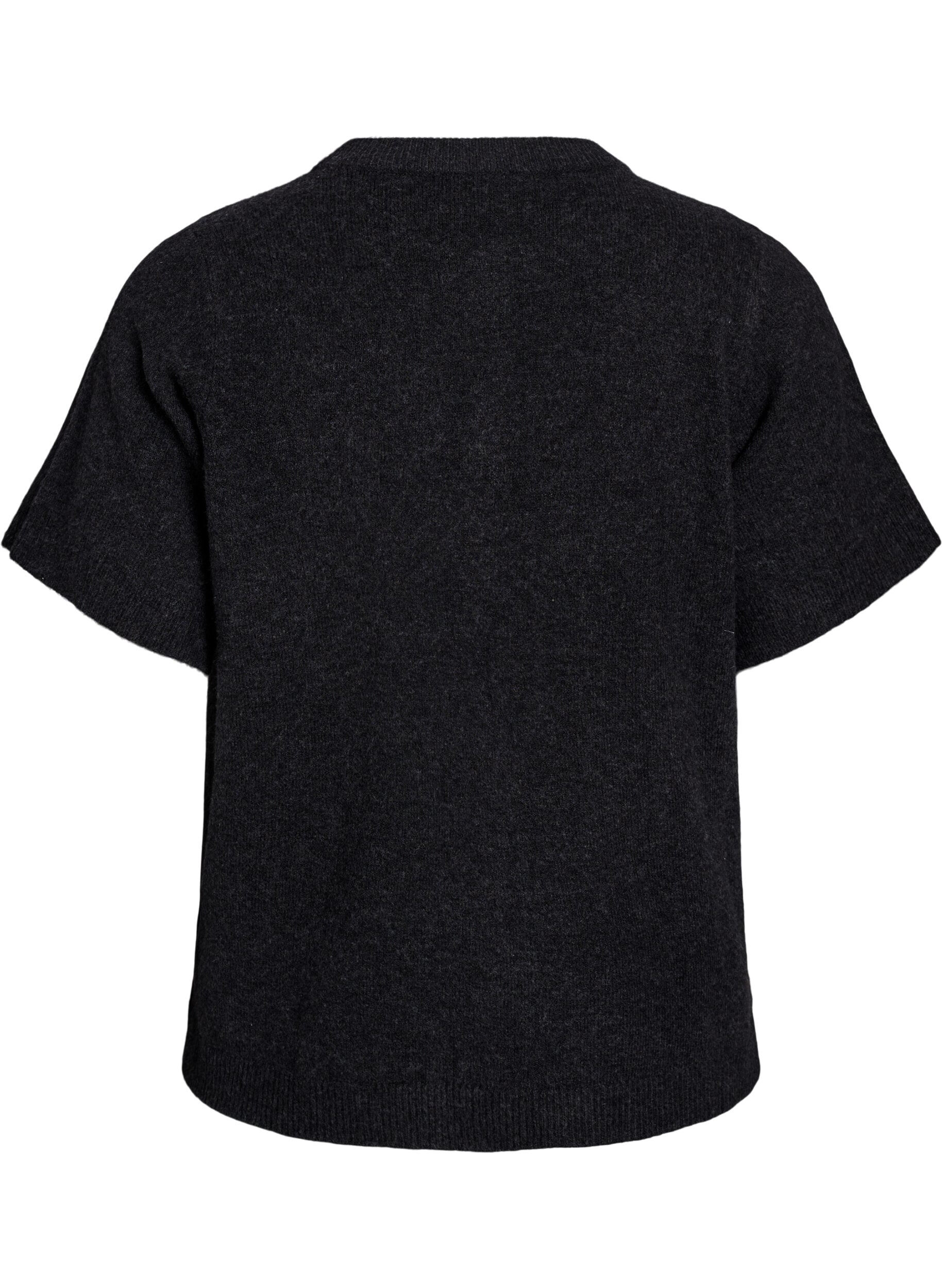 Zizzi Stickad kofta med korta &auml;rmar, Gr&aring;, Packshot image number 1