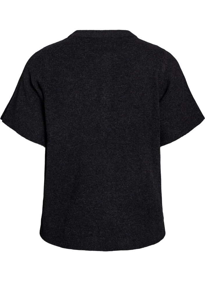 Stickad kofta med korta ärmar, Grå, Packshot image number 1