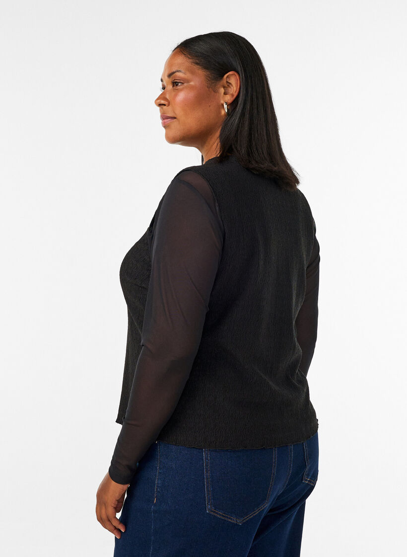 &Auml;rml&ouml;s topp med v&aring;gig struktur och kn&auml;ppning, Svart, Model image number 2