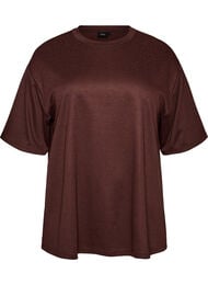 T-shirt med strassstenar och rund hals, Brun