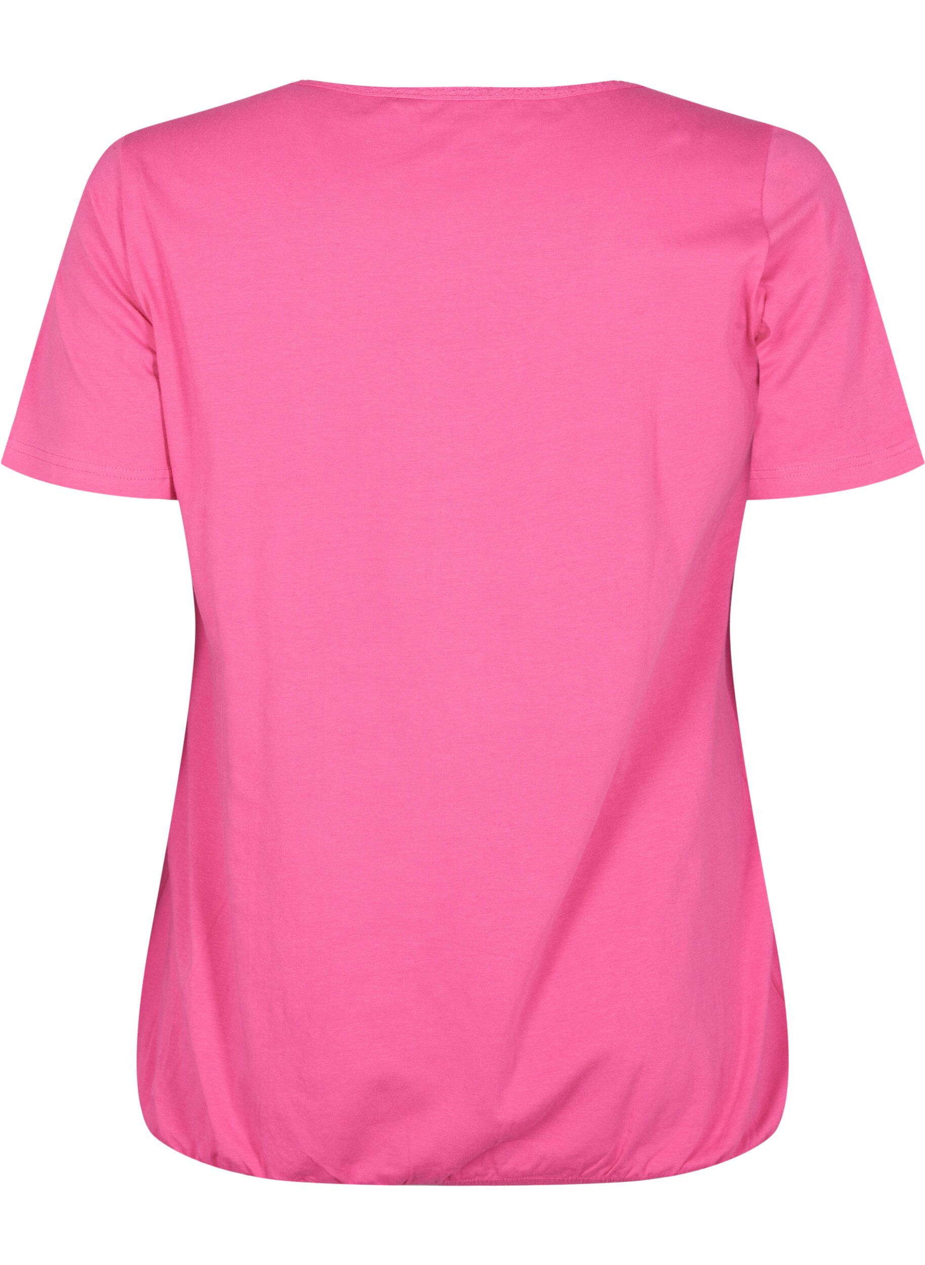 Zizzi Kort&auml;rmad t-shirt i bomull, Shocking Pink, Packshot image number 1