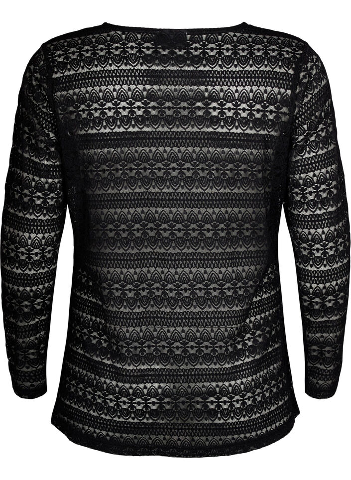 Spetsblus med V-ringning och foder, Black, Packshot image number 1