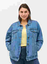 Jeansjacka med nitar, Blue denim, Model