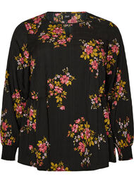 L&aring;ng&auml;rmad blus med blomm&ouml;nster, Svart