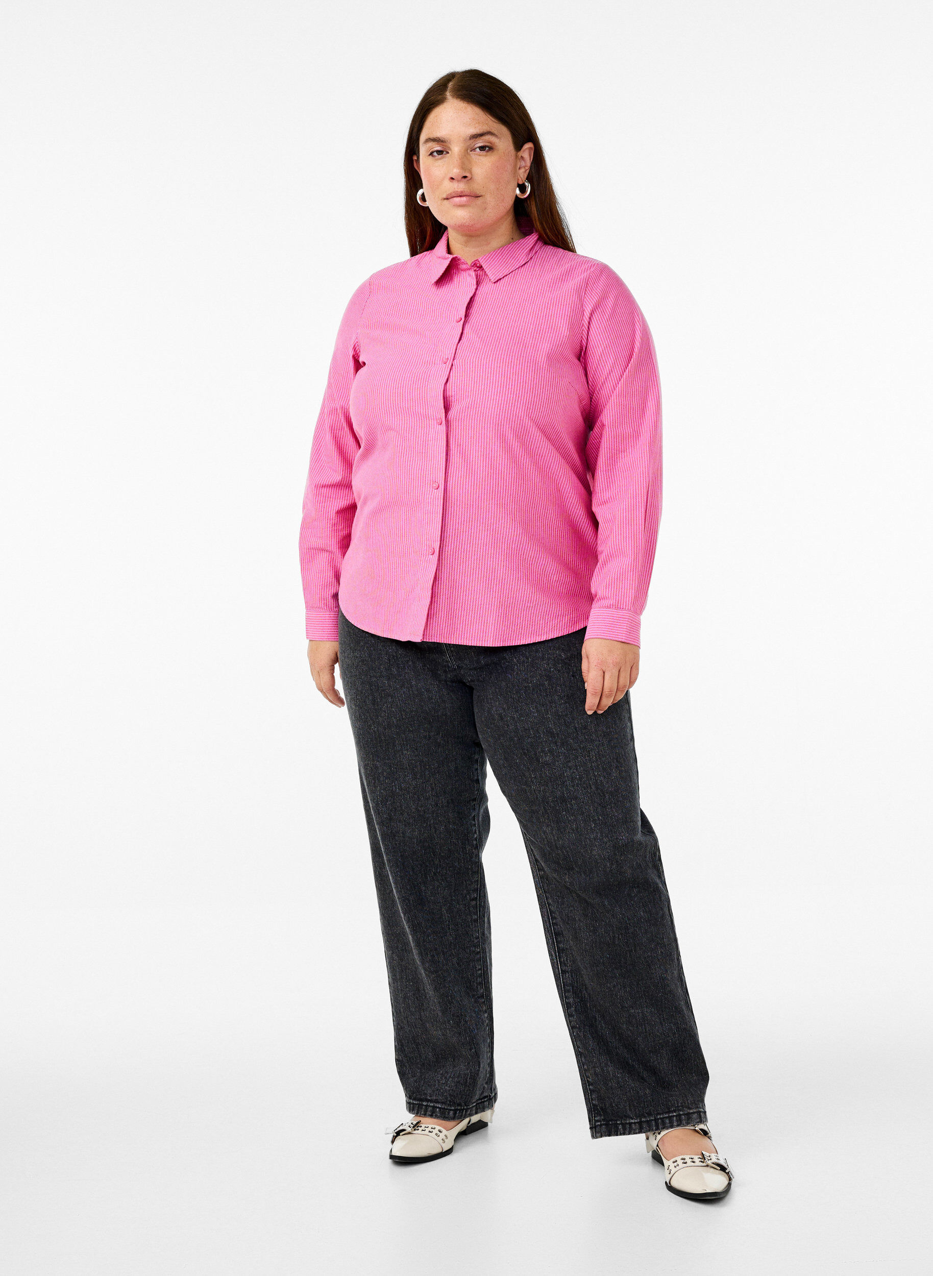 Zizzi L&aring;ng&auml;rmad bomullsskjorta, R&ouml;d, Model image number 1