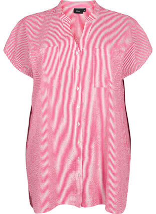 Randig skjorta i bomull med korta ärmar, Beetroot P. Stripe, Packshot image number 0